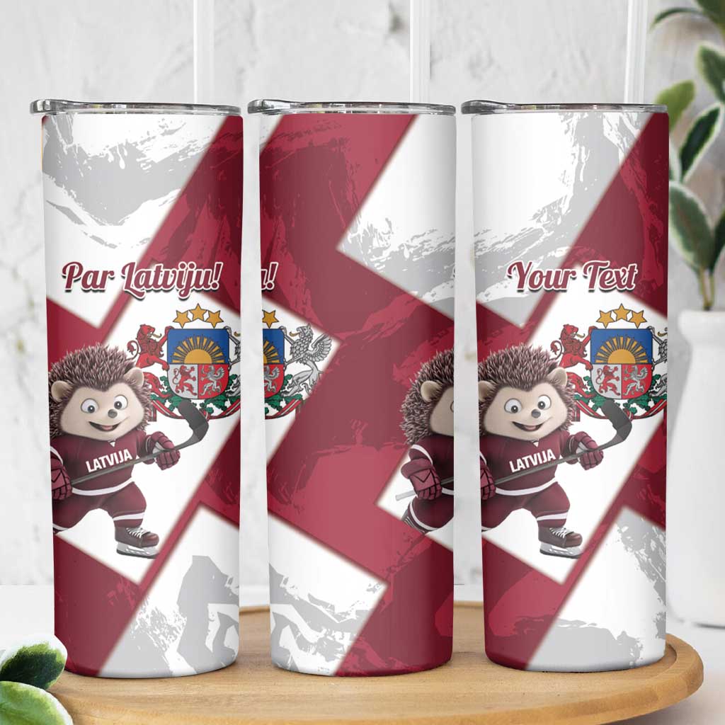 Latvia Hockey Custom Skinny Tumbler Hedgehog Par Latviju!