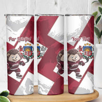 Latvia Hockey Custom Skinny Tumbler Hedgehog Par Latviju!