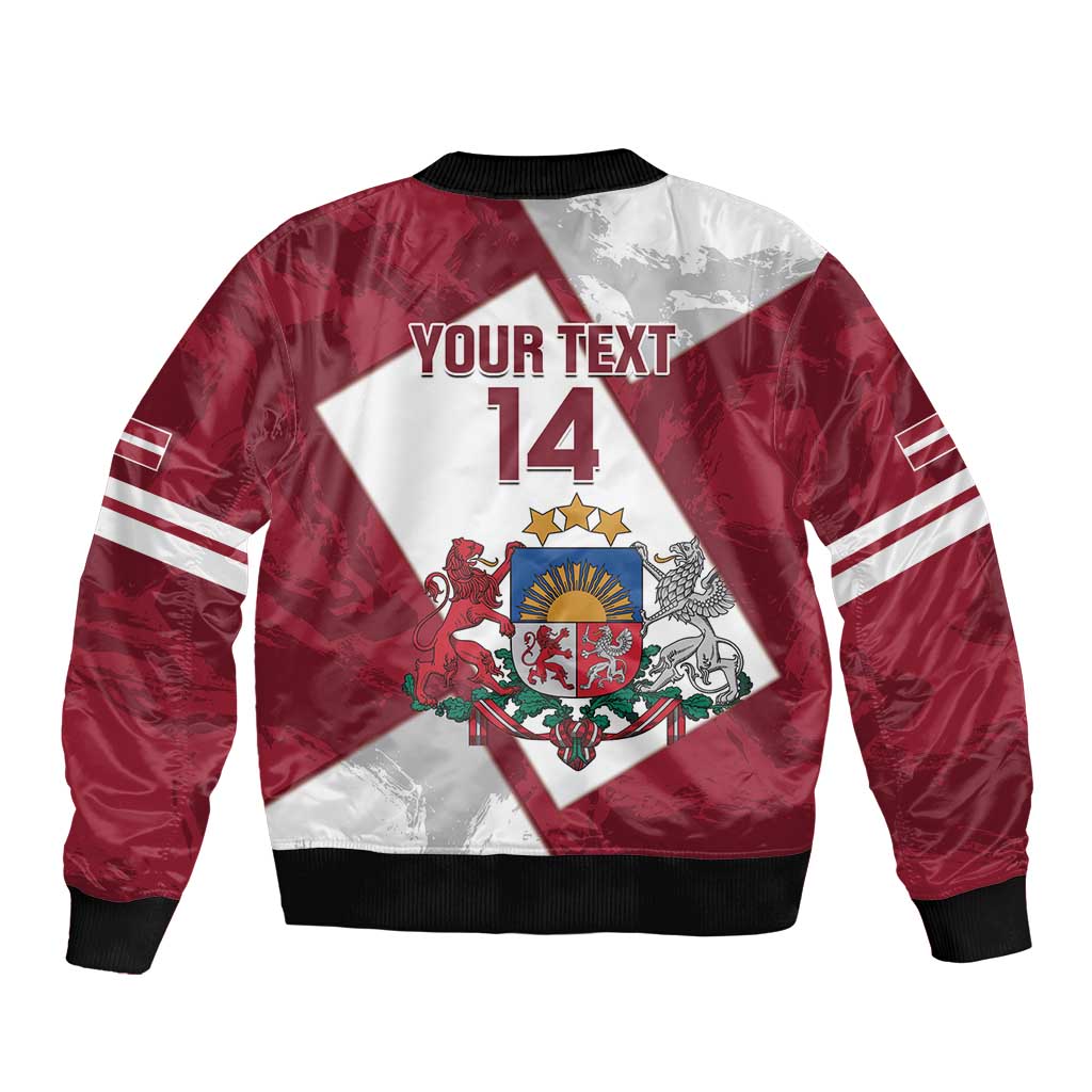 Latvia Hockey Custom Sleeve Zip Bomber Jacket Hedgehog Par Latviju!