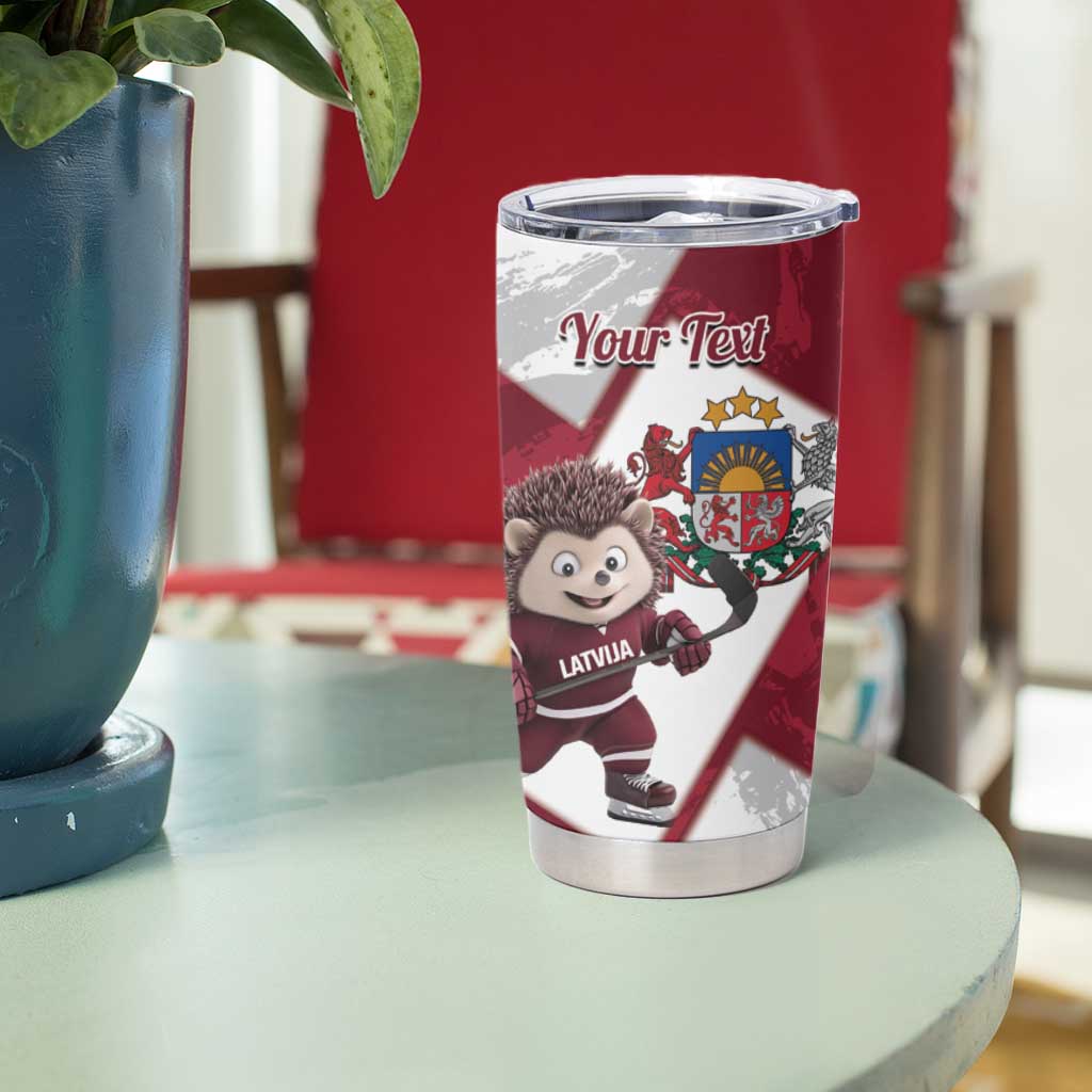 Latvia Hockey Custom Tumbler Cup Hedgehog Par Latviju!