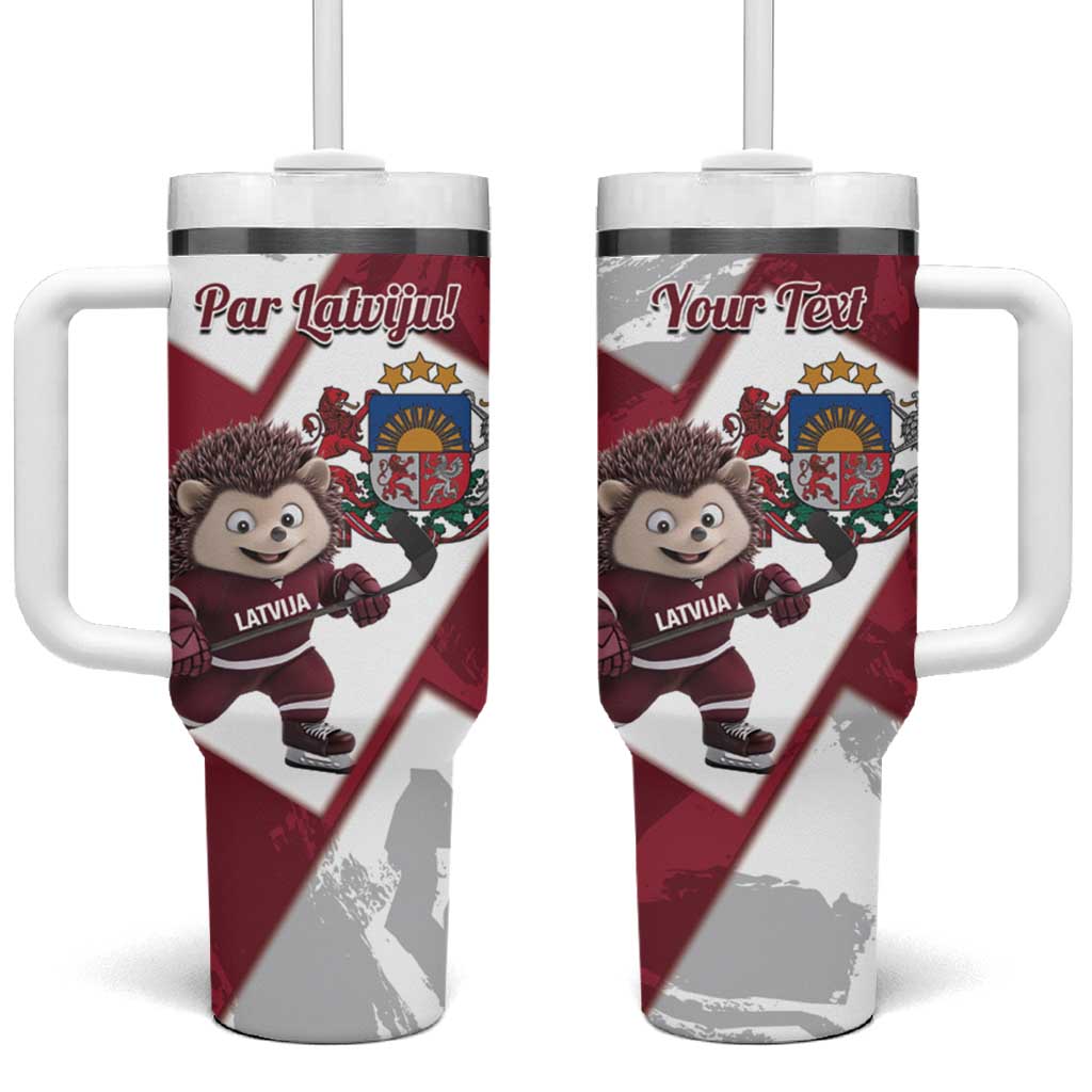 Latvia Hockey Custom Tumbler With Handle Hedgehog Par Latviju!
