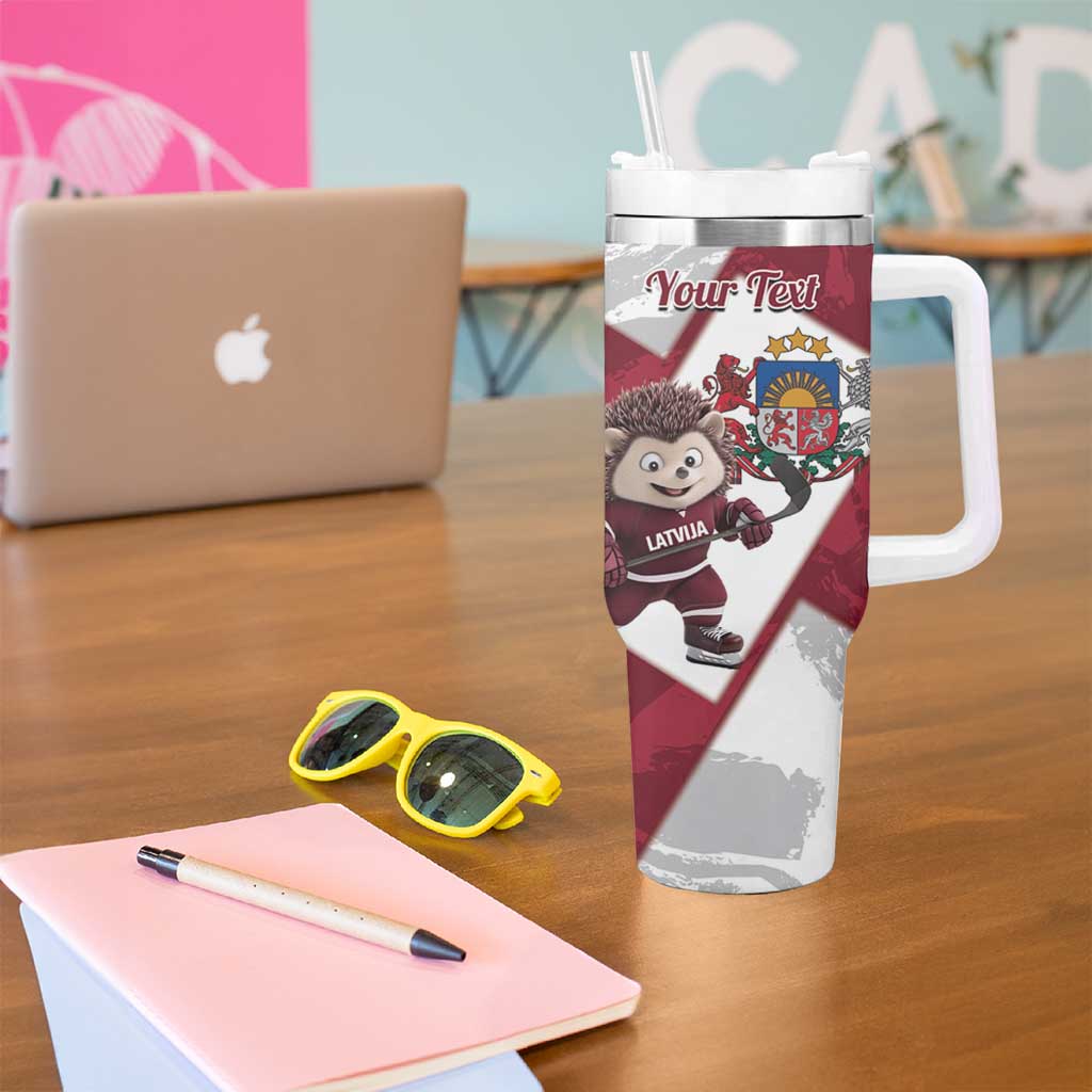 Latvia Hockey Custom Tumbler With Handle Hedgehog Par Latviju!