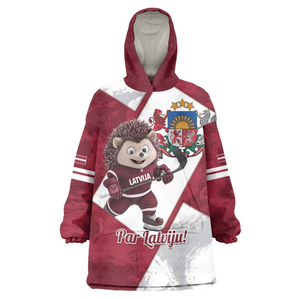 Latvia Hockey Custom Wearable Blanket Hoodie Hedgehog Par Latviju!