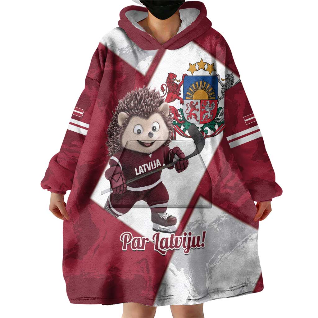 Latvia Hockey Custom Wearable Blanket Hoodie Hedgehog Par Latviju!