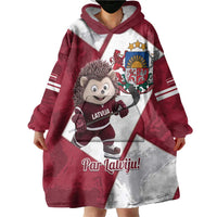 Latvia Hockey Custom Wearable Blanket Hoodie Hedgehog Par Latviju!