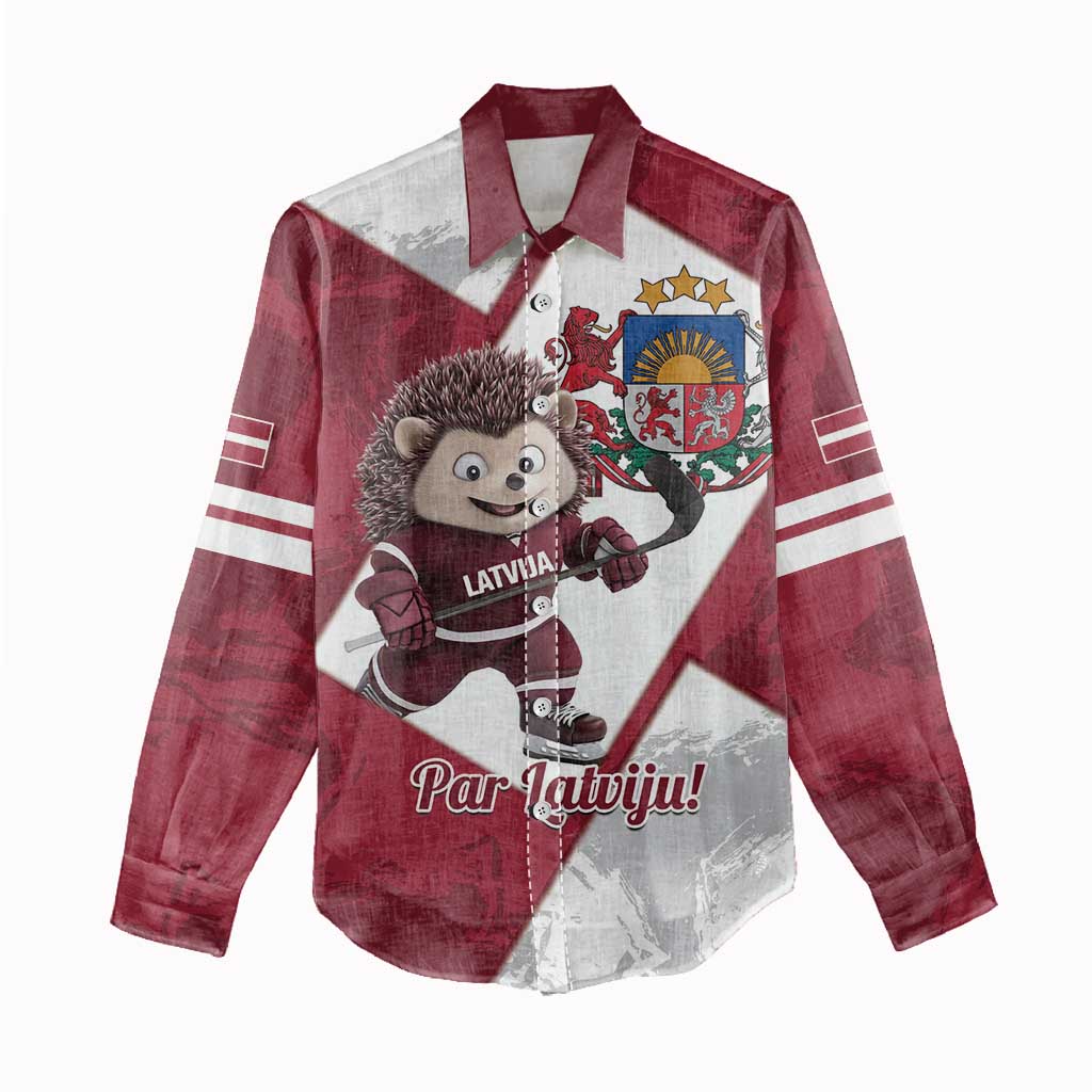 Latvia Hockey Custom Women Casual Shirt Hedgehog Par Latviju!