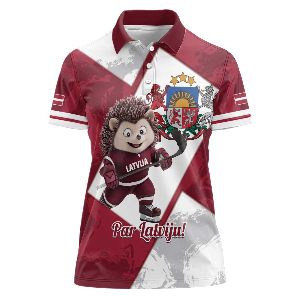 Latvia Hockey Custom Women Polo Shirt Hedgehog Par Latviju!