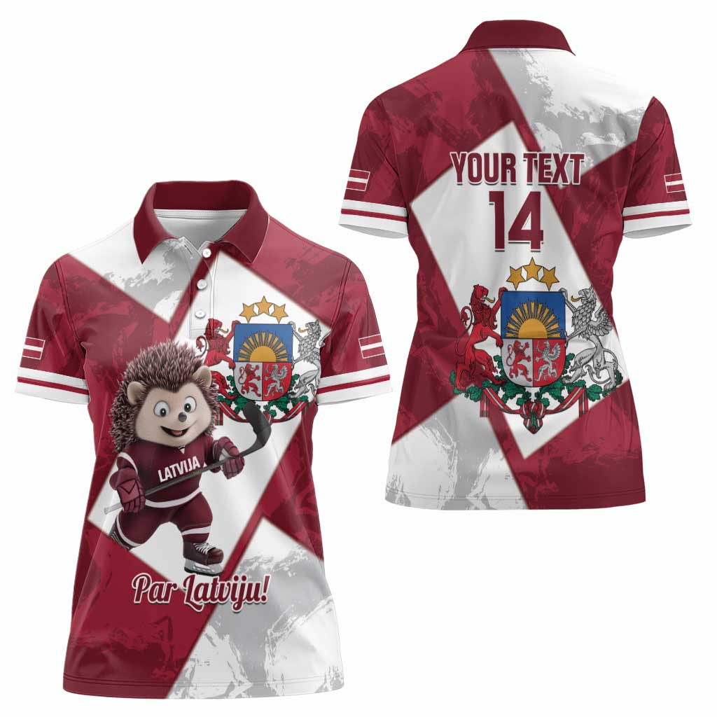 Latvia Hockey Custom Women Polo Shirt Hedgehog Par Latviju!