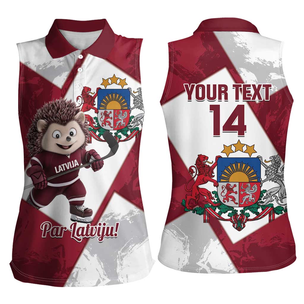Latvia Hockey Custom Women Sleeveless Polo Shirt Hedgehog Par Latviju!