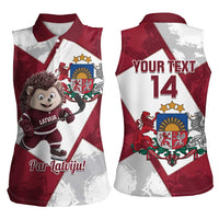Latvia Hockey Custom Women Sleeveless Polo Shirt Hedgehog Par Latviju!