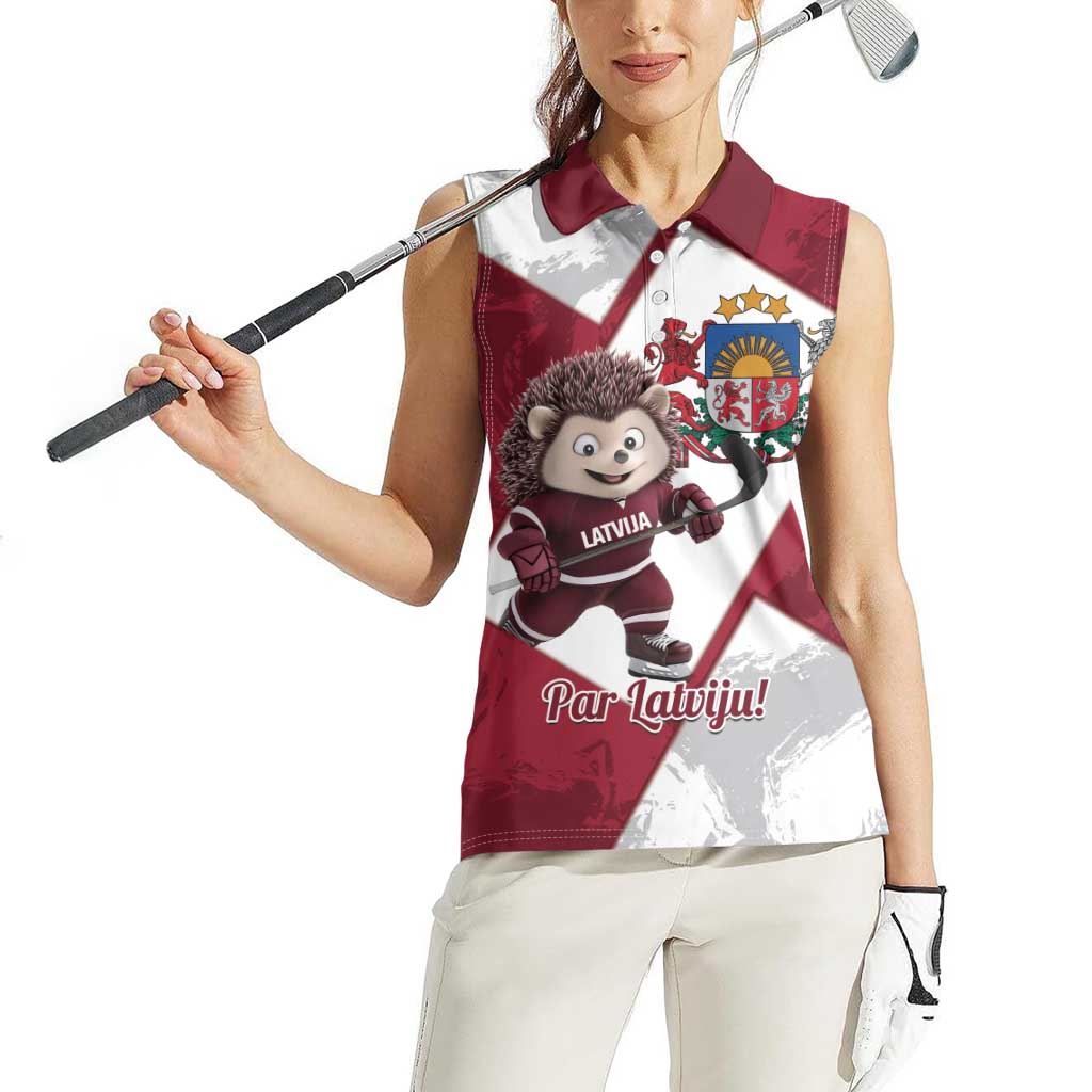 Latvia Hockey Custom Women Sleeveless Polo Shirt Hedgehog Par Latviju!