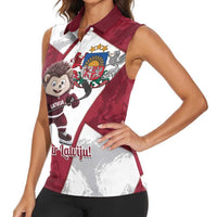 Latvia Hockey Custom Women Sleeveless Polo Shirt Hedgehog Par Latviju!