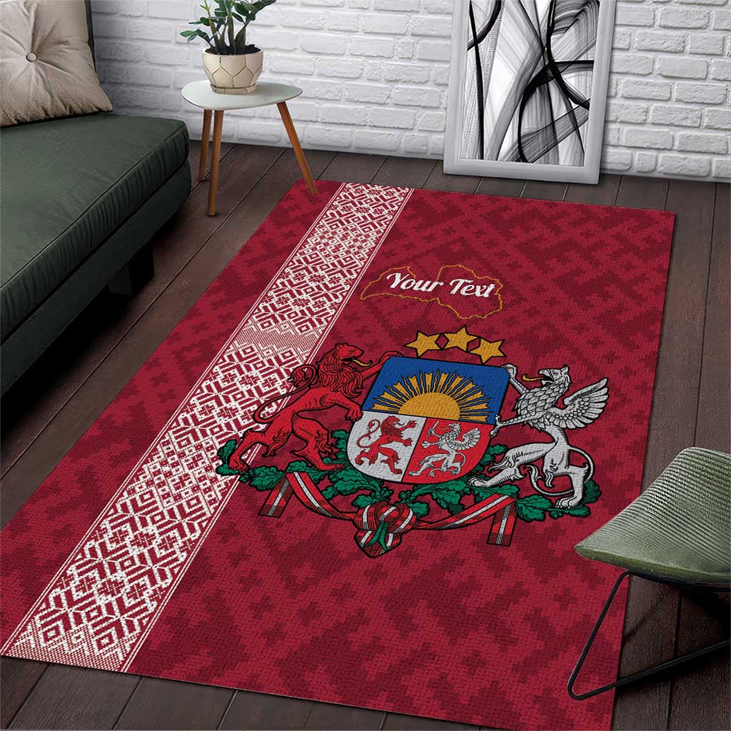 Personalised Latvia Area Rug Latvijas Republika Folk Pattern