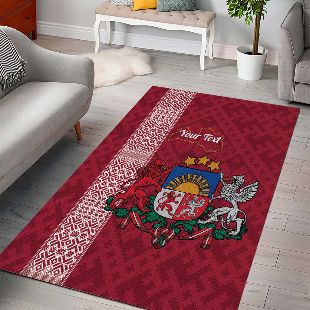 Personalised Latvia Area Rug Latvijas Republika Folk Pattern
