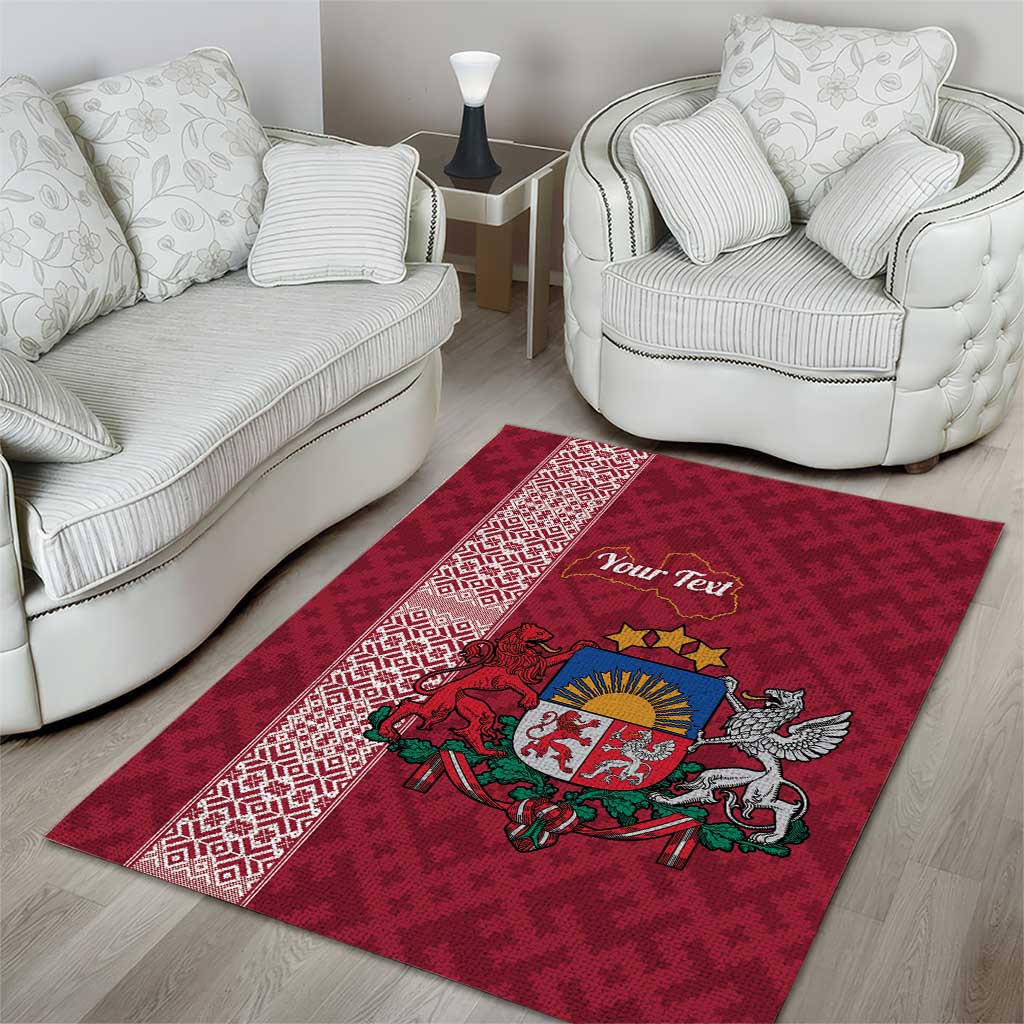 Personalised Latvia Area Rug Latvijas Republika Folk Pattern