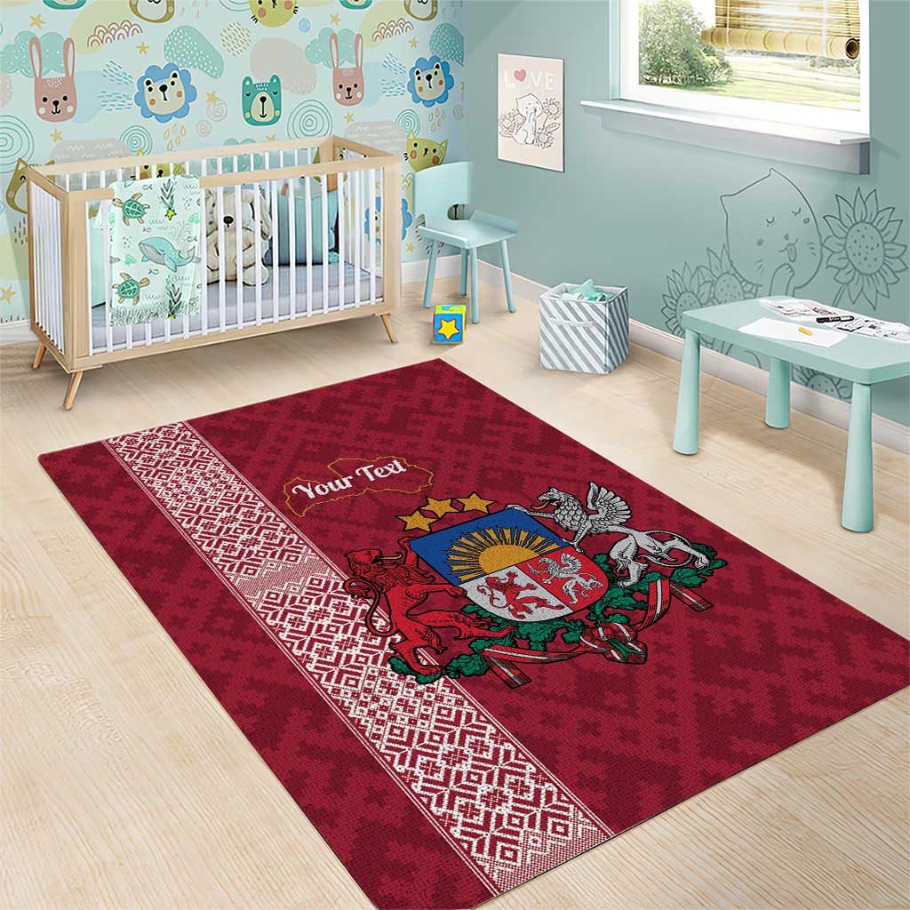 Personalised Latvia Area Rug Latvijas Republika Folk Pattern