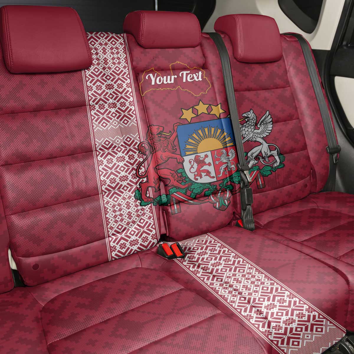 Personalised Latvia Back Car Seat Cover Latvijas Republika Folk Pattern