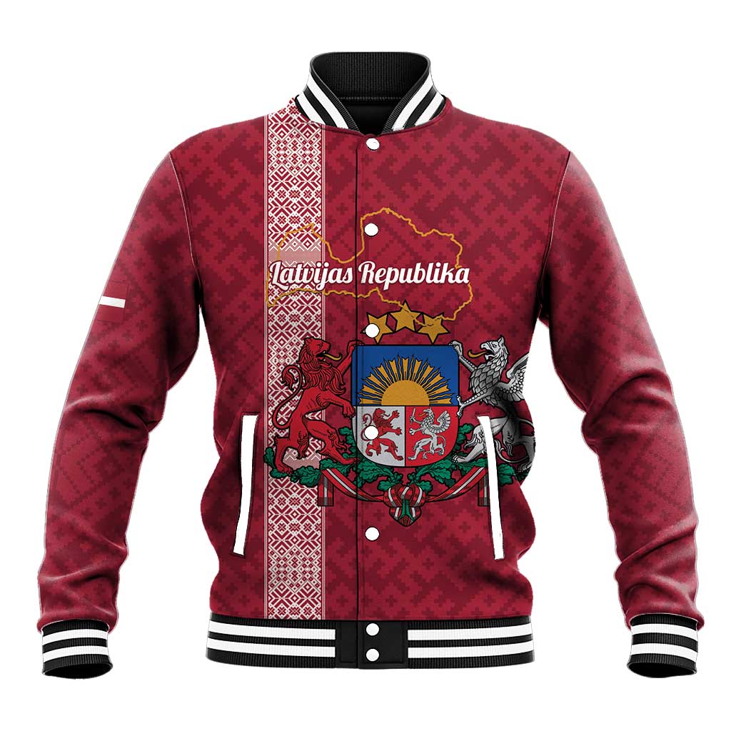 Personalised Latvia Baseball Jacket Latvijas Republika Folk Pattern