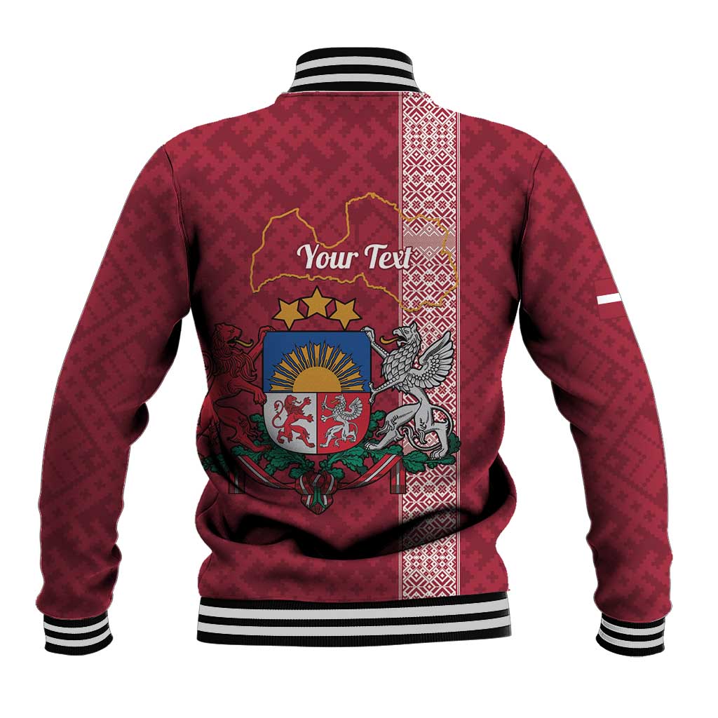 Personalised Latvia Baseball Jacket Latvijas Republika Folk Pattern