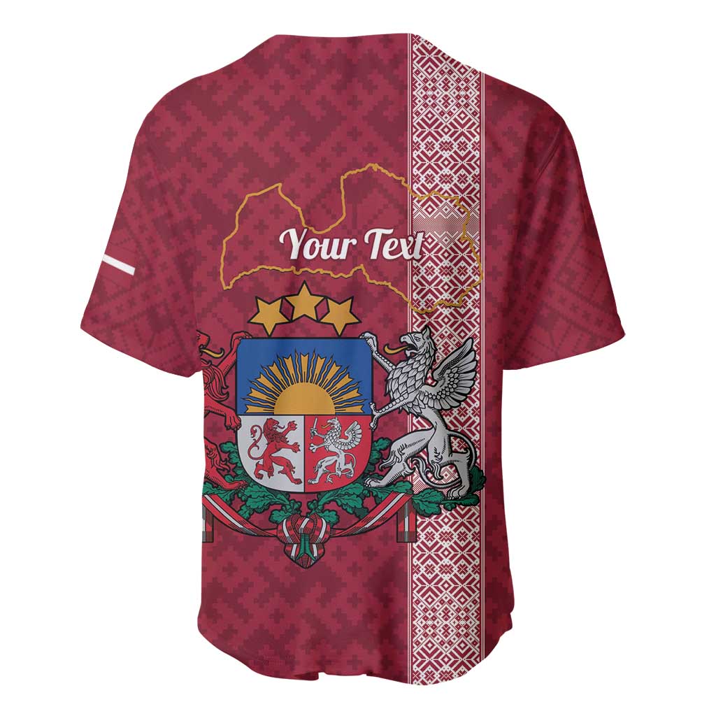 Personalised Latvia Baseball Jersey Latvijas Republika Folk Pattern