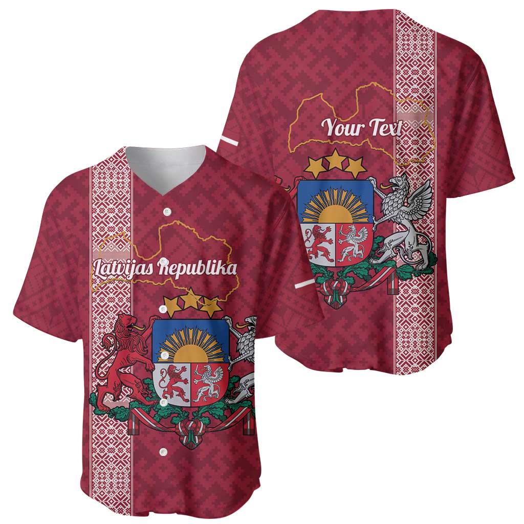 Personalised Latvia Baseball Jersey Latvijas Republika Folk Pattern
