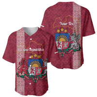 Personalised Latvia Baseball Jersey Latvijas Republika Folk Pattern