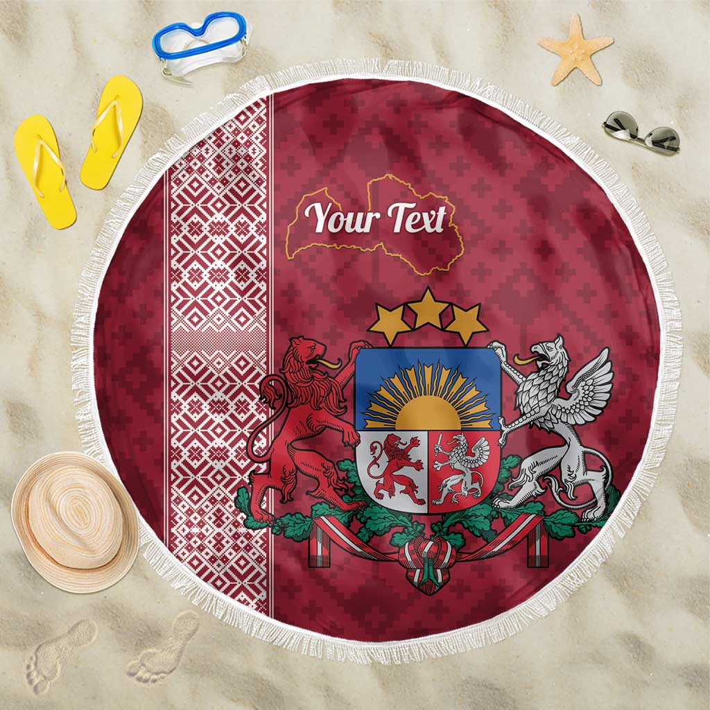 Personalised Latvia Beach Blanket Latvijas Republika Folk Pattern