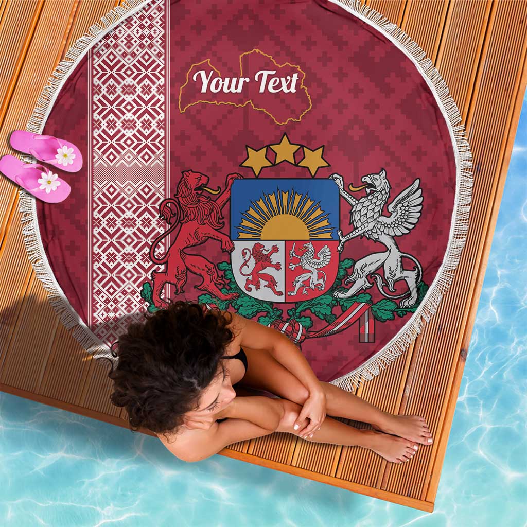 Personalised Latvia Beach Blanket Latvijas Republika Folk Pattern