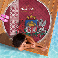 Personalised Latvia Beach Blanket Latvijas Republika Folk Pattern
