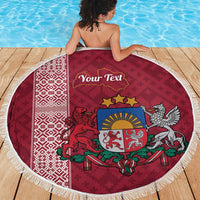 Personalised Latvia Beach Blanket Latvijas Republika Folk Pattern