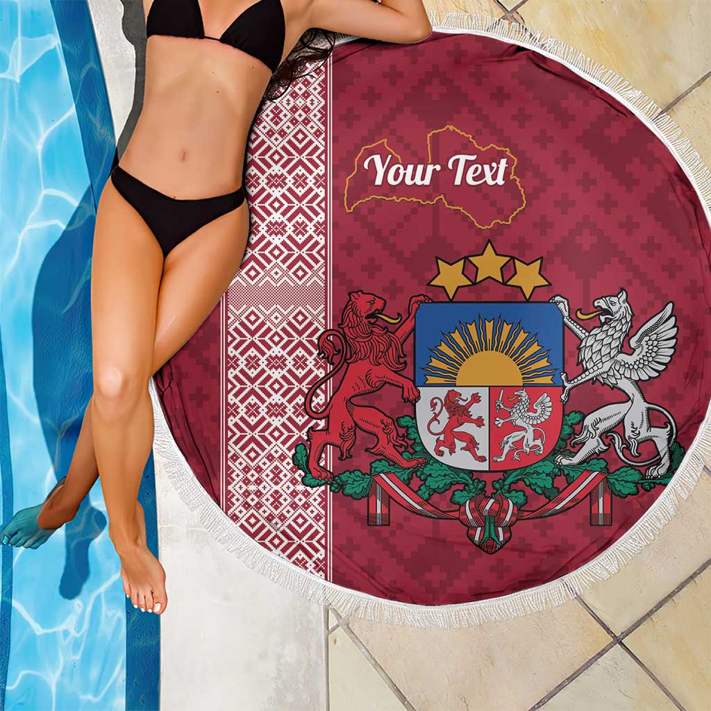 Personalised Latvia Beach Blanket Latvijas Republika Folk Pattern