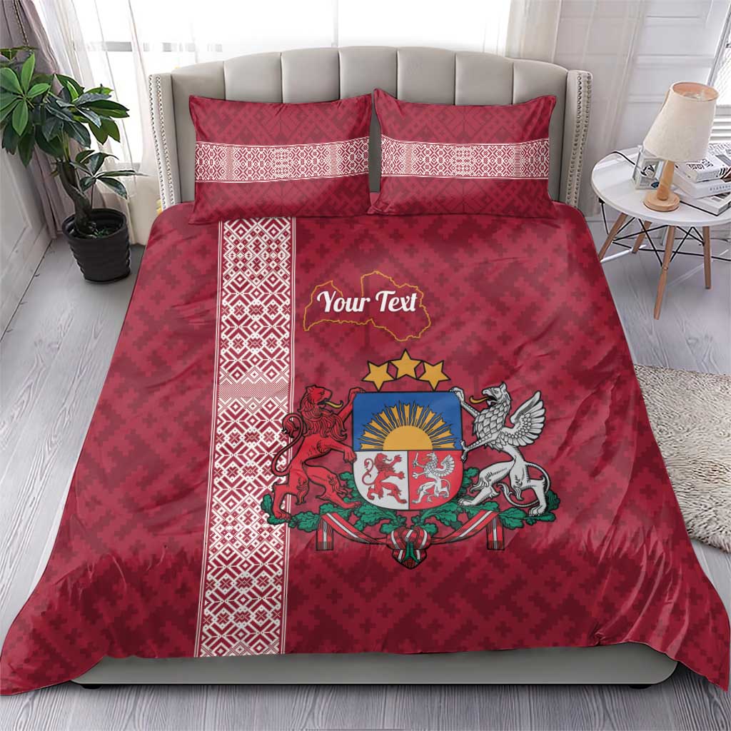 Personalised Latvia Bedding Set Latvijas Republika Folk Pattern