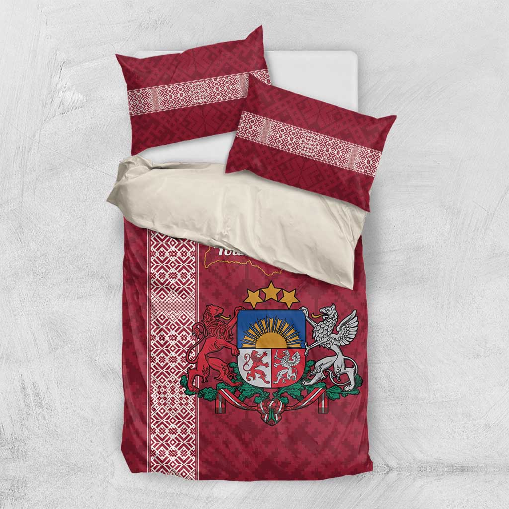 Personalised Latvia Bedding Set Latvijas Republika Folk Pattern