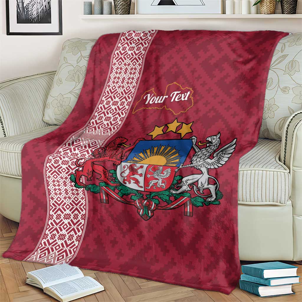 Personalised Latvia Blanket Latvijas Republika Folk Pattern
