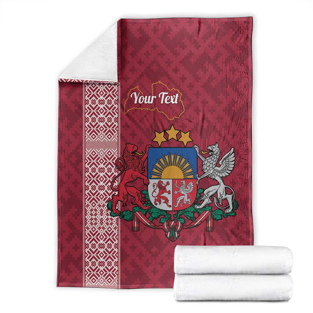 Personalised Latvia Blanket Latvijas Republika Folk Pattern