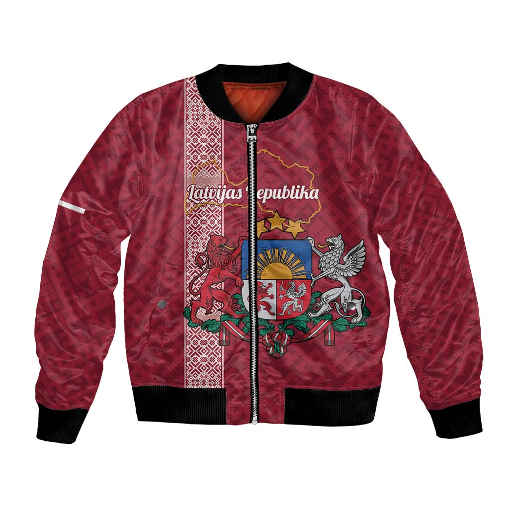 Personalised Latvia Bomber Jacket Latvijas Republika Folk Pattern