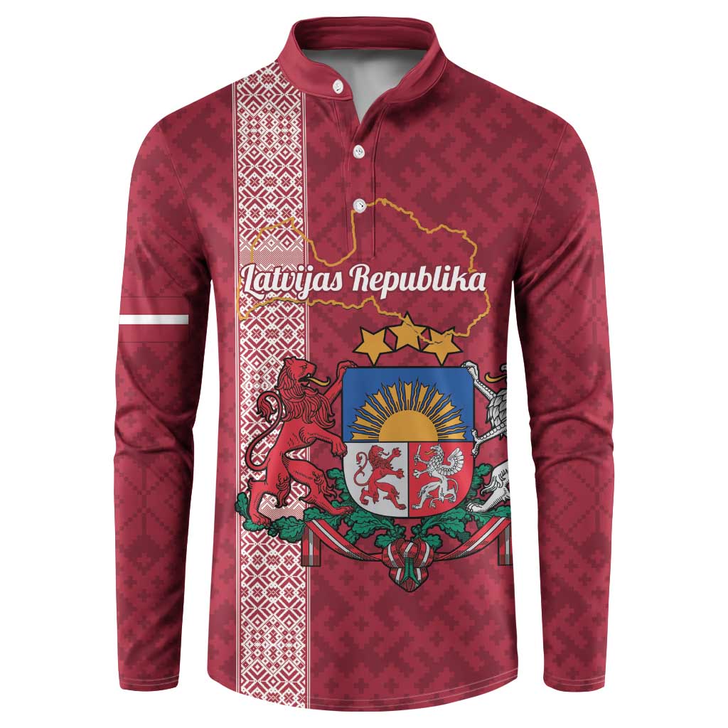 Personalised Latvia Button Sweatshirt Latvijas Republika Folk Pattern