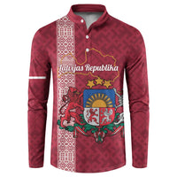 Personalised Latvia Button Sweatshirt Latvijas Republika Folk Pattern