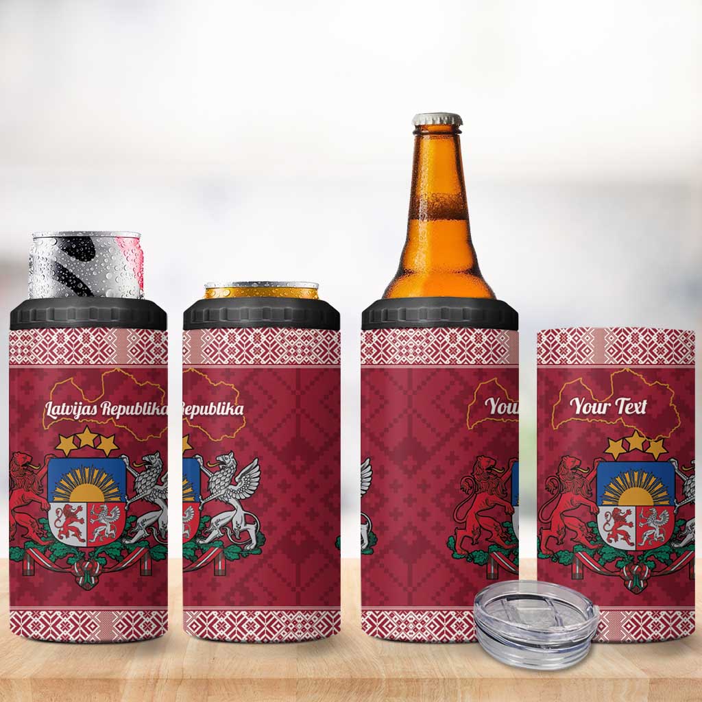 Personalised Latvia 4 in 1 Can Cooler Tumbler Latvijas Republika Folk Pattern
