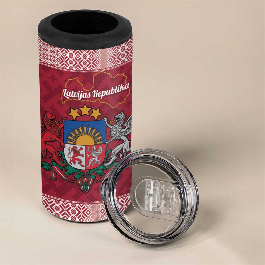 Personalised Latvia 4 in 1 Can Cooler Tumbler Latvijas Republika Folk Pattern