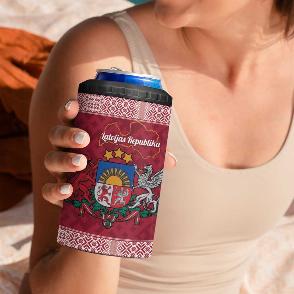 Personalised Latvia 4 in 1 Can Cooler Tumbler Latvijas Republika Folk Pattern