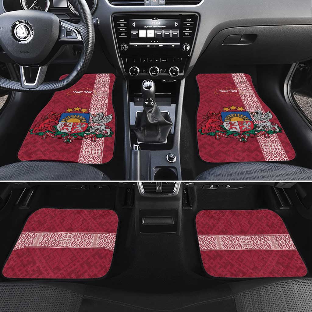 Personalised Latvia Car Mats Latvijas Republika Folk Pattern
