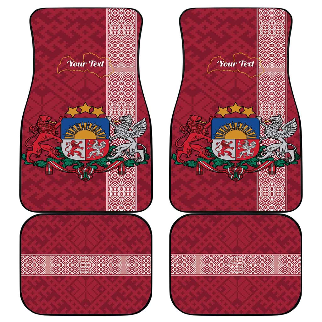 Personalised Latvia Car Mats Latvijas Republika Folk Pattern