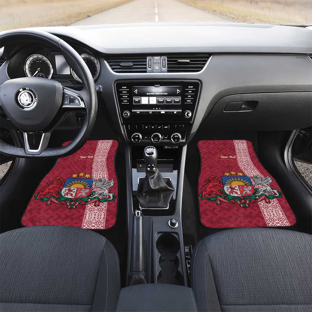 Personalised Latvia Car Mats Latvijas Republika Folk Pattern