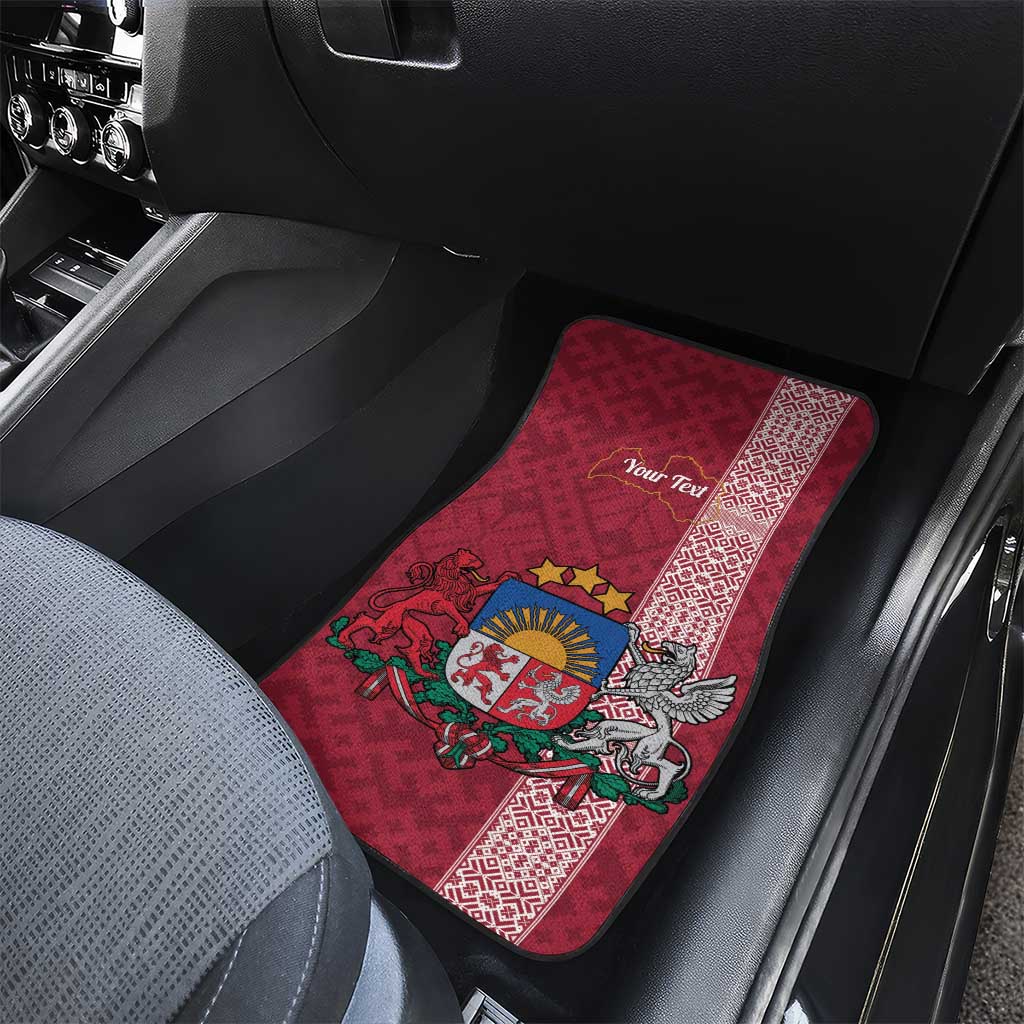 Personalised Latvia Car Mats Latvijas Republika Folk Pattern