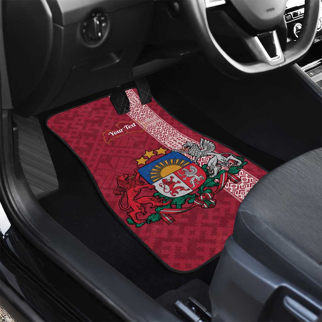 Personalised Latvia Car Mats Latvijas Republika Folk Pattern