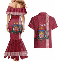 Personalised Latvia Couples Matching Mermaid Dress and Hawaiian Shirt Latvijas Republika Folk Pattern