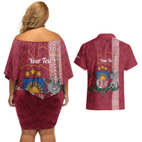 Personalised Latvia Couples Matching Off Shoulder Short Dress and Hawaiian Shirt Latvijas Republika Folk Pattern
