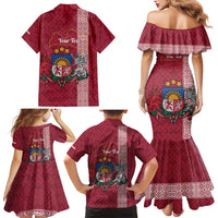 Personalised Latvia Family Matching Mermaid Dress and Hawaiian Shirt Latvijas Republika Folk Pattern