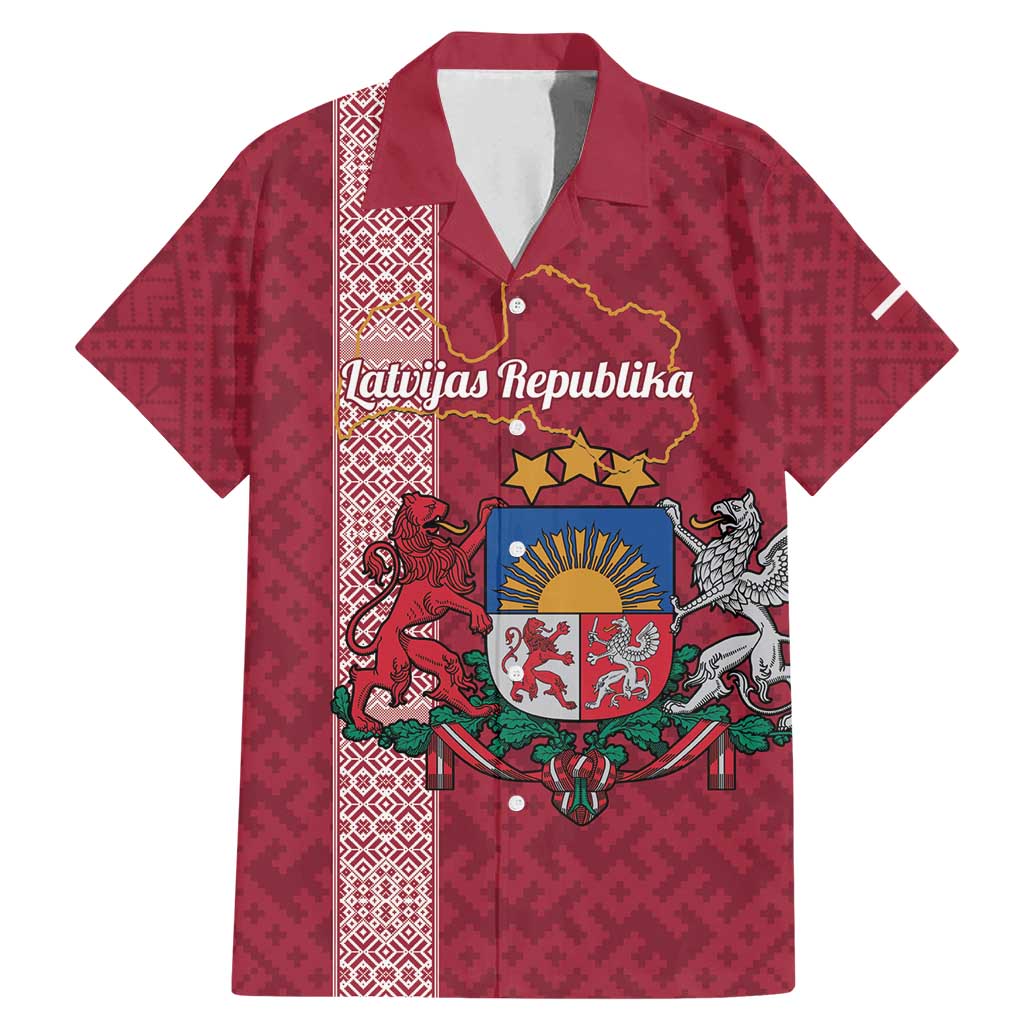 Personalised Latvia Family Matching Mermaid Dress and Hawaiian Shirt Latvijas Republika Folk Pattern